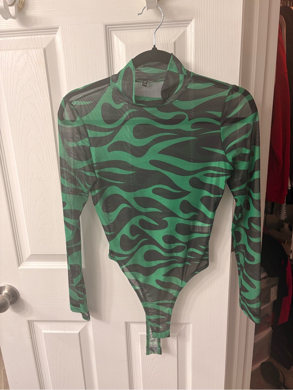 Green and Black Flame Mesh Bodysuit
